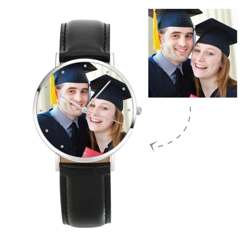 Unisex Engraved Photo Watch Graduation Gift Black 40mm