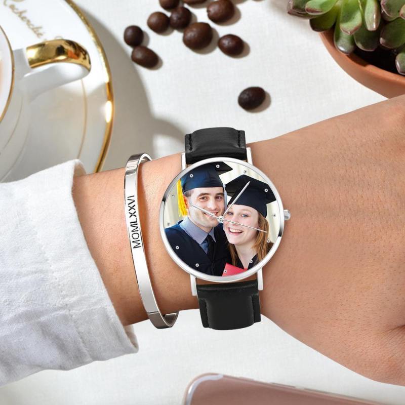 Unisex Engraved Photo Watch Graduation Gift Black 40mm 6