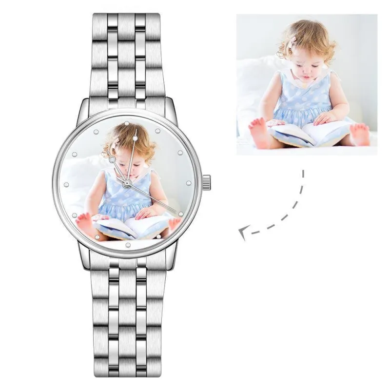 Unisex Personalized Engraved Photo Watch Alloy Bracelet Custom Photo Watch 40mm