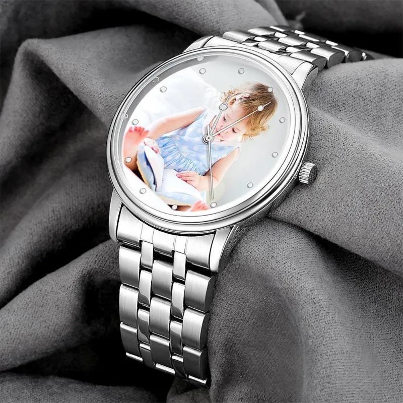 Unisex Personalized Engraved Photo Watch Alloy Bracelet Custom Photo Watch 40mm 3