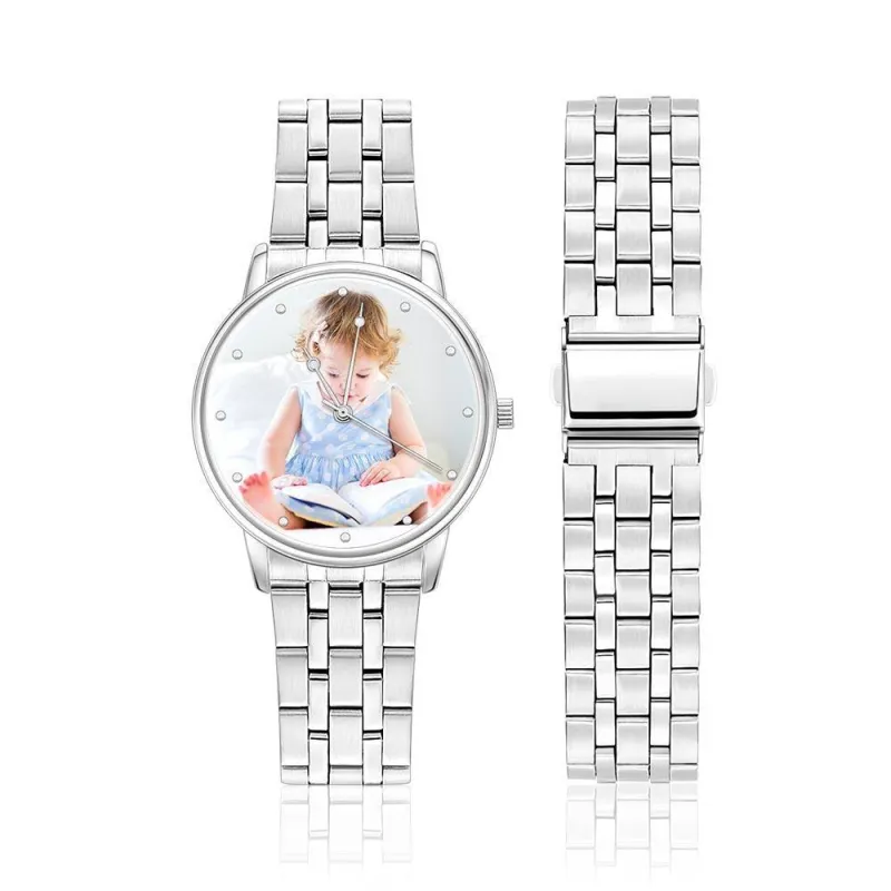 Unisex Personalized Engraved Photo Watch Alloy Bracelet Custom Photo Watch 40mm 4