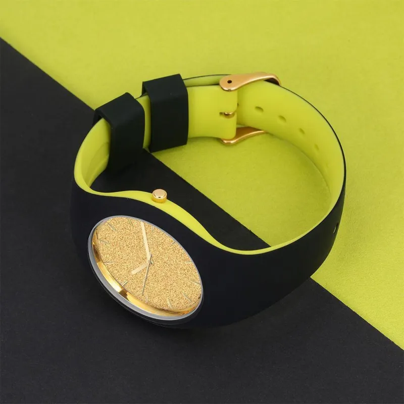 Unisex Silicone Engraved Watch  Unisex Engraved Watch   41mm Black and Green Strap - Golden 2