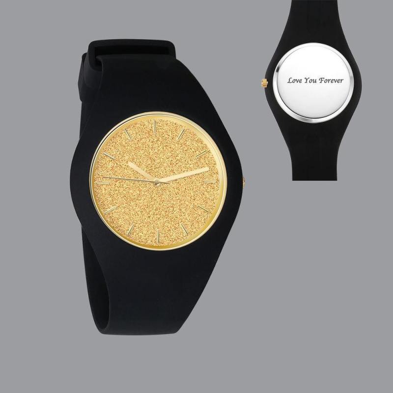 Unisex Silicone Engraved Watch Unisex Engraved Watch 41mm Black Strap - Golden