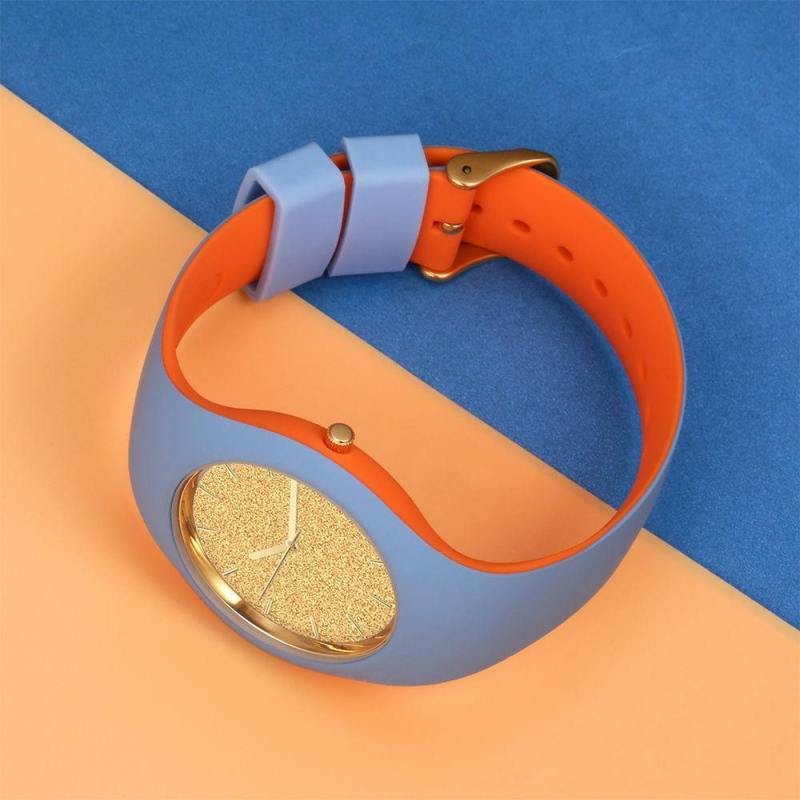 Unisex Silicone Engraved Watch Unisex Engraved Watch  41mm Blue and Orange Strap - Golden 2