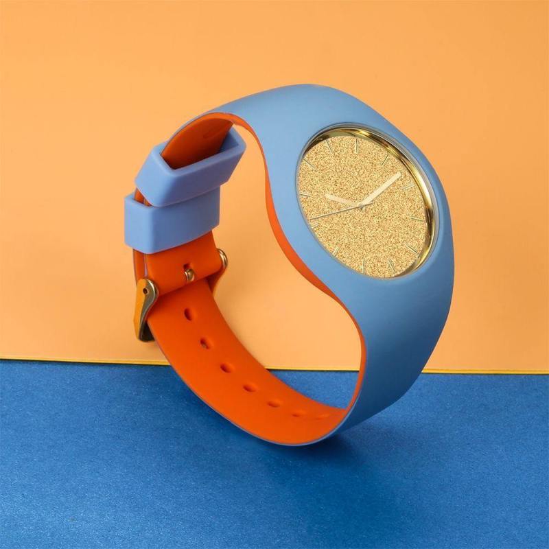 Unisex Silicone Engraved Watch Unisex Engraved Watch  41mm Blue and Orange Strap - Golden 3