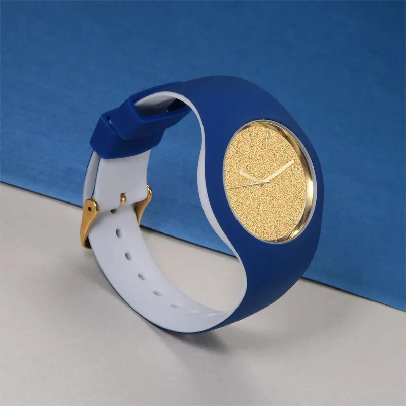 Unisex Silicone Engraved Watch Unisex Engraved Watch  41mm Blue and White Strap - Golden 3