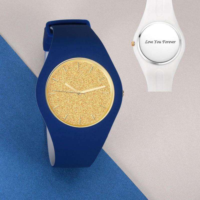 Unisex Silicone Engraved Watch Unisex Engraved Watch  41mm Blue and White Strap - Golden