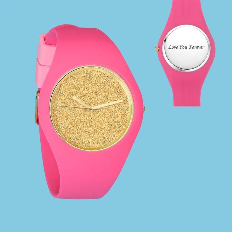 Unisex Silicone Engraved Watch Unisex Engraved Watch 41mm Pink Strap - Golden