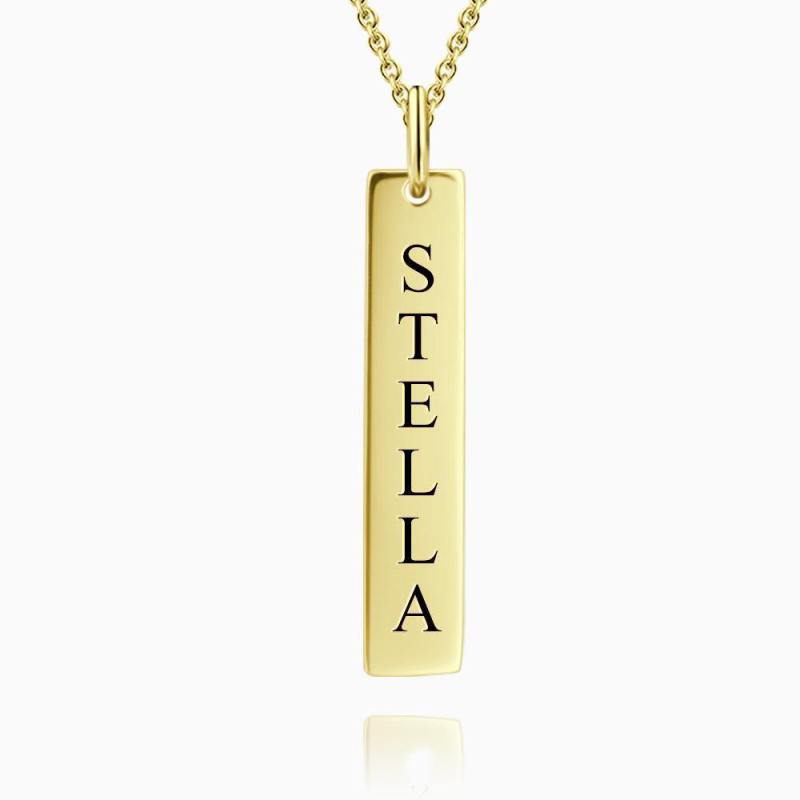 Vertical Bar Necklace with Engraving 14k Gold Plated