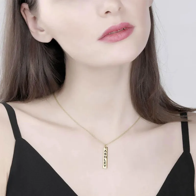 Vertical Bar Necklace with Engraving 14k Gold Plated 2