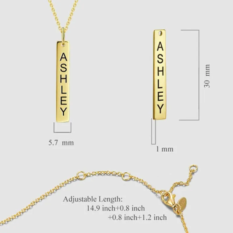 Vertical Bar Necklace with Engraving 14k Gold Plated 4