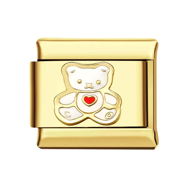 White Bear Gold Italian Charm For Italian Charm Bracelets Composable Link