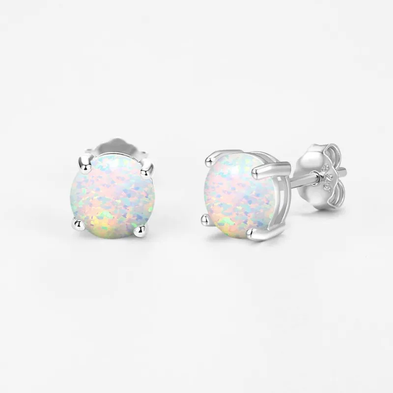 White Earrings Silver Opal