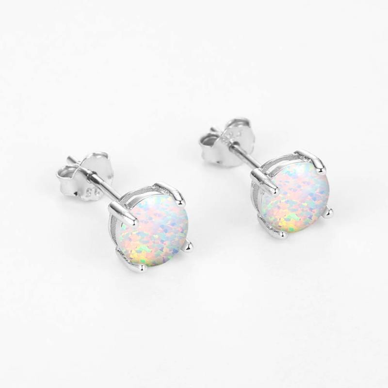 White Earrings Silver Opal 2