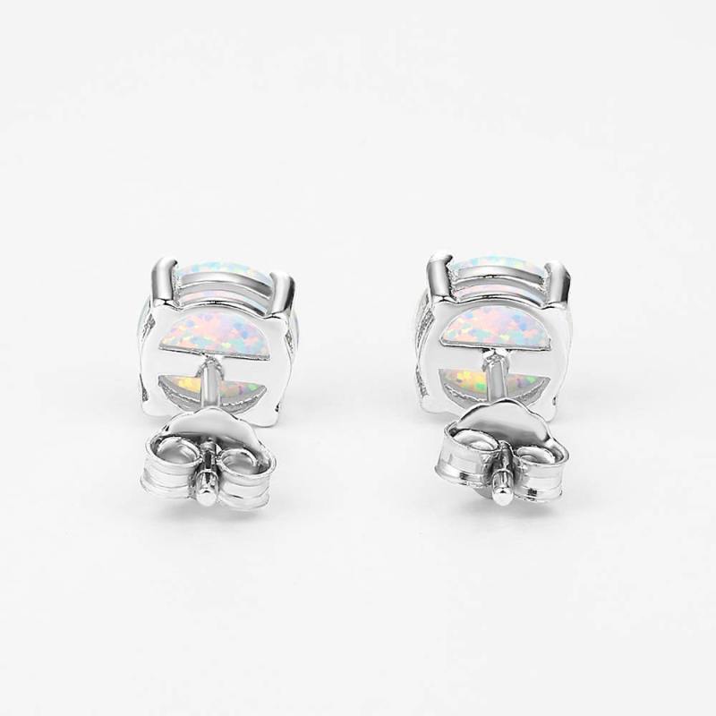 White Earrings Silver Opal 3