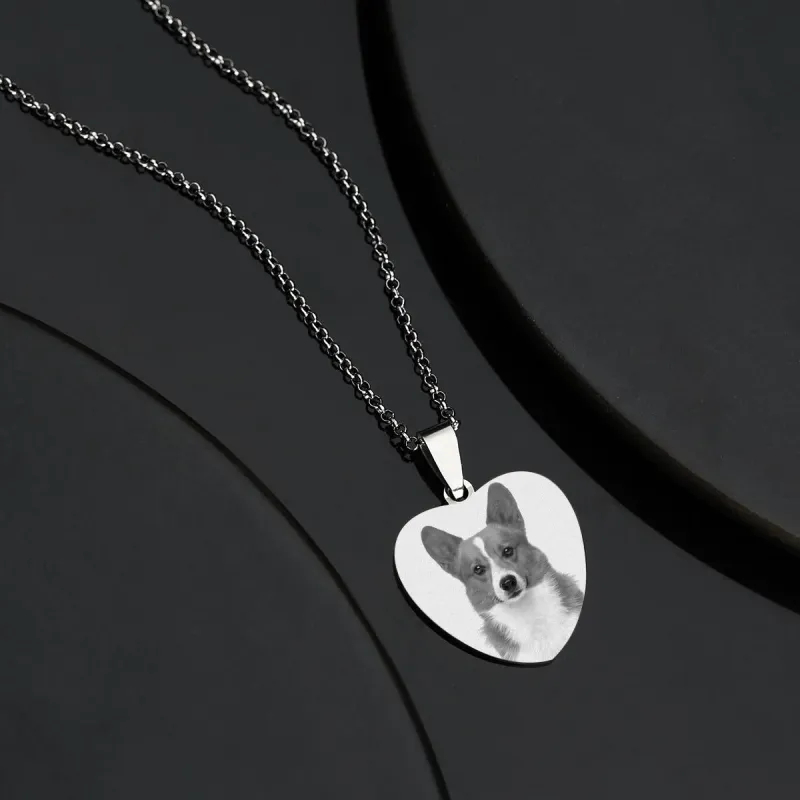 Women's Heart Photo Engraved Tag Necklace With Engraving Stainless Steel Gifts For Pet 4