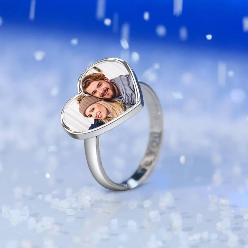 Women's Heart Photo Ring with Engraving Silver 4