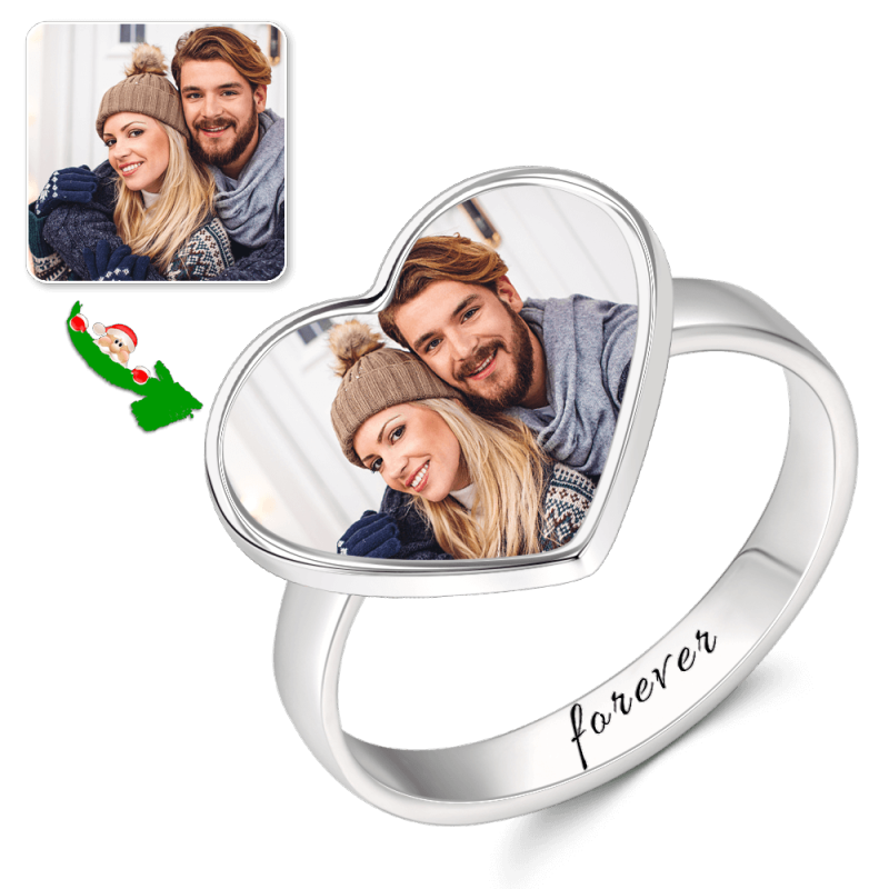 Women's Heart Photo Ring with Engraving Silver 6