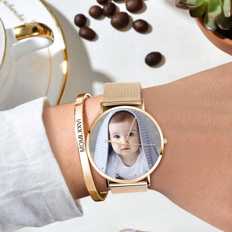 Women's Personalized Engraved Photo Watch Alloy Bracelet Valentine's Day Gift for Her Custom Photo Watch 36mm 6