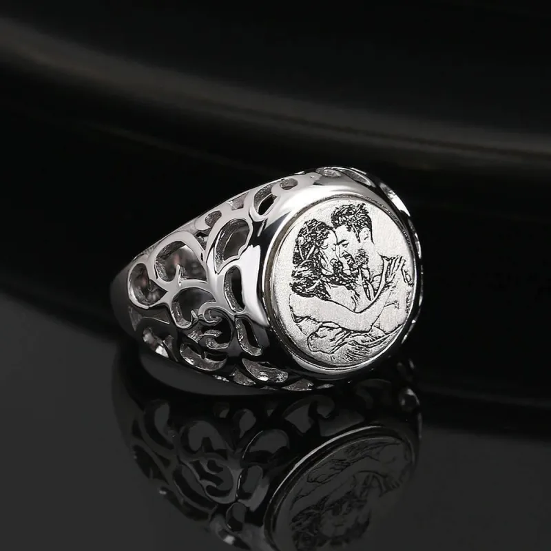 Women's Photo Engraved Ring with Engraving Silver 3