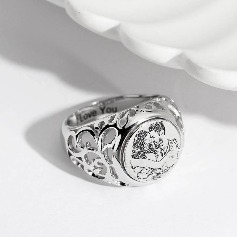 Women's Photo Engraved Ring with Engraving Silver 4