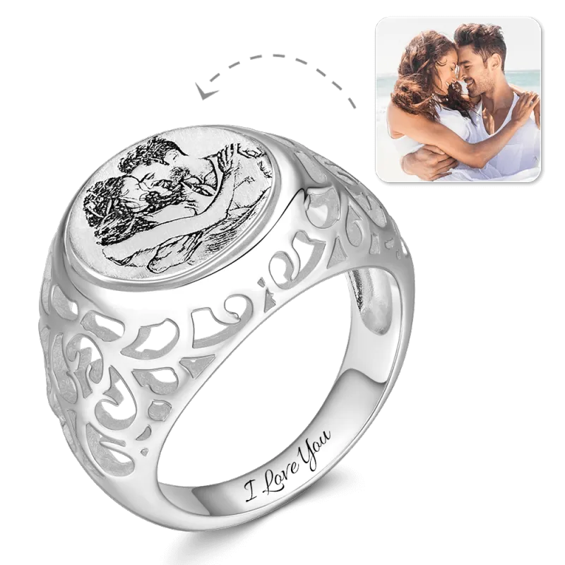 Women's Photo Engraved Ring with Engraving Silver 6